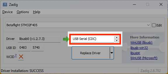 zadig install normal usb serial